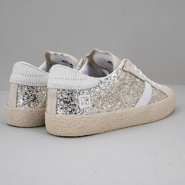 D.A.T.E. Hill Low Glitter Platinum, scarpa sportiva donna in vera pelle color platino e glitter. Stefano Ascari spilamberto (mo)