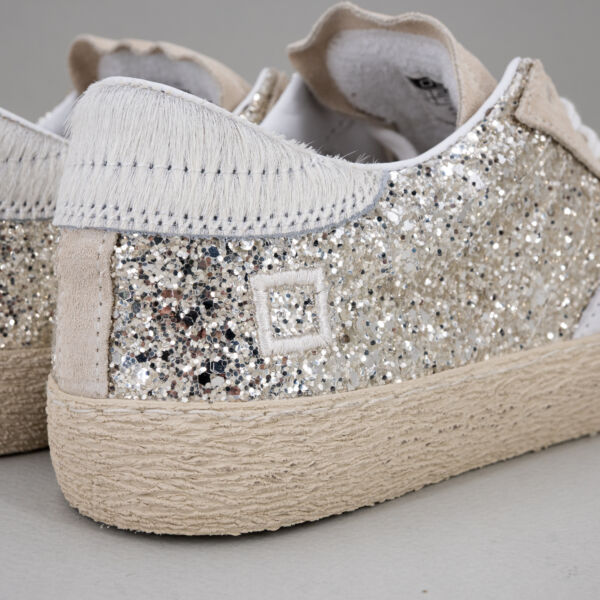 D.A.T.E. Hill Low Glitter Platinum, scarpa sportiva donna in vera pelle color platino e glitter. Stefano Ascari spilamberto (mo)