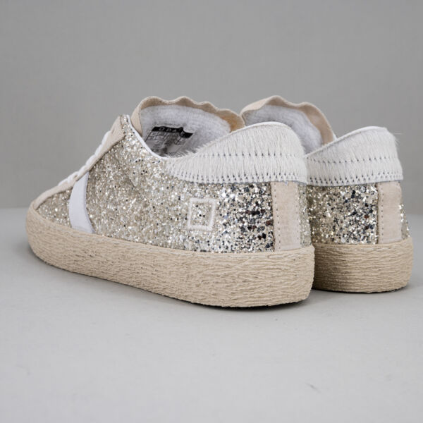 D.A.T.E. Hill Low Glitter Platinum, scarpa sportiva donna in vera pelle color platino e glitter. Stefano Ascari spilamberto (mo)