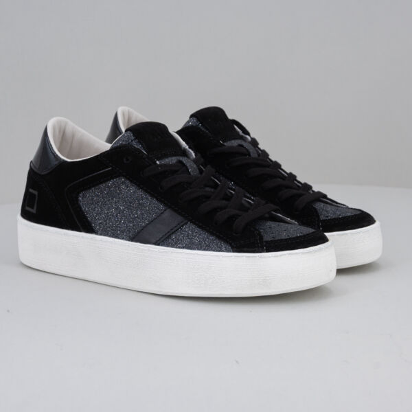 D.A.T.E. sneaker Pop Metal gun, scarpa sportiva donna grigio scuro con glitter in tono. Suola alta. Stefano Ascari spilamberto (mo)