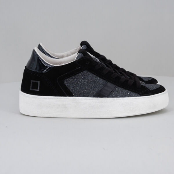 D.A.T.E. sneaker Pop Metal gun, scarpa sportiva donna grigio scuro con glitter in tono. Suola alta. Stefano Ascari spilamberto (mo)