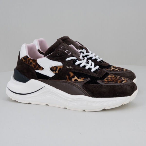 D.A.T.E. sneaker Fuga Pony leopard, in vera pelle marrone e cavallino, scarpa comoda molto fashion. Stefano Ascari spilamberto (mo)