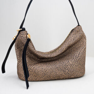 borsa donna grande maculata con manico in pelle colore nero