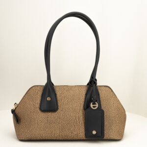 Borsa da donna colore marrone maculato e lunghi manici in pelle colore nero