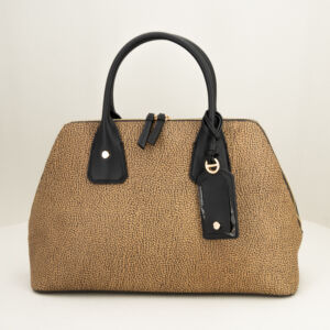 Borsa da donna colore marrone maculato e manici in pelle colore nero