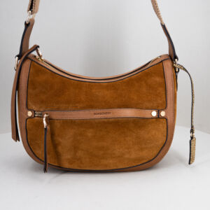 borsa donna mezzaluna in pelle scamosciata colore marrone