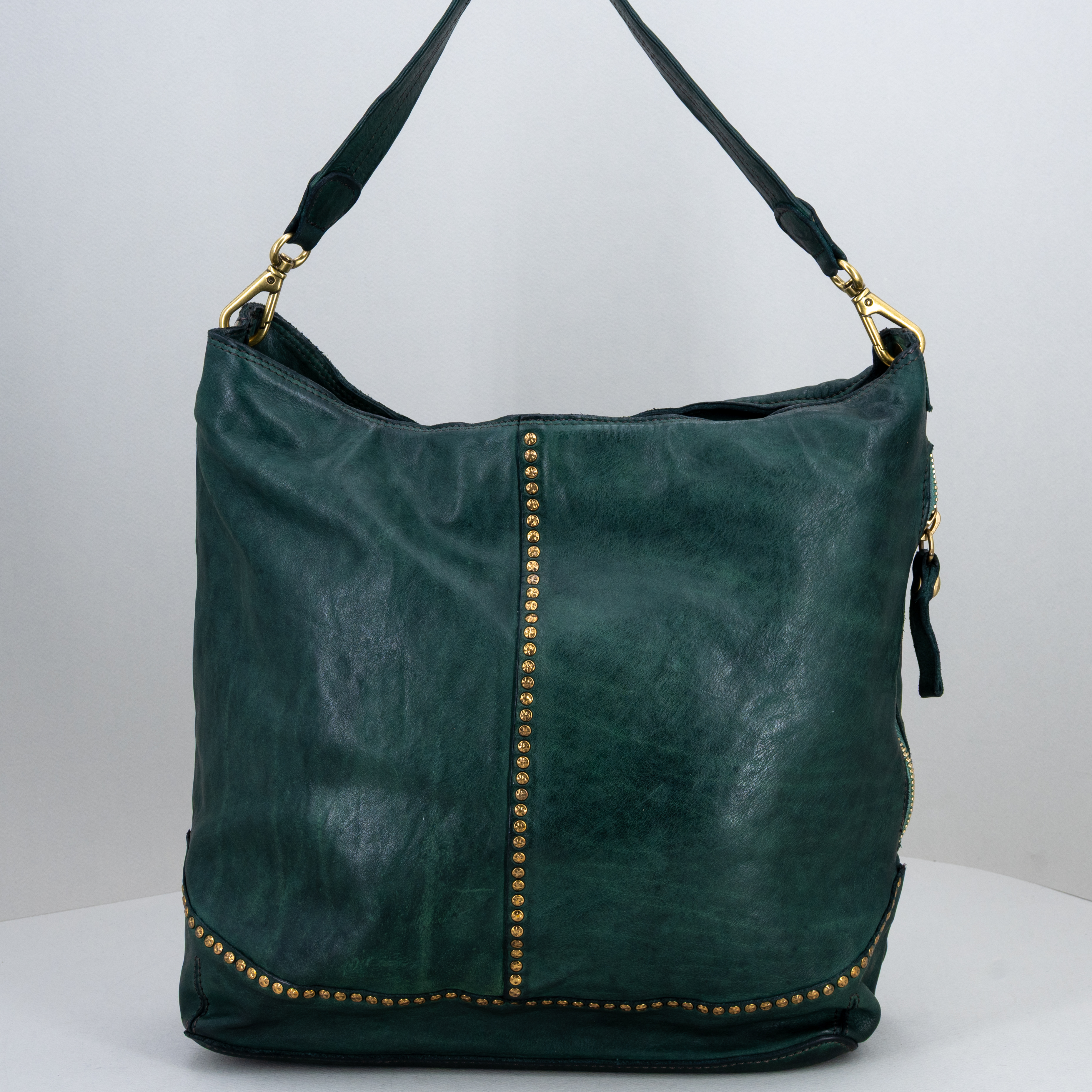 borsa donna in vera pelle colore verde con spallaccio e tracolla.
