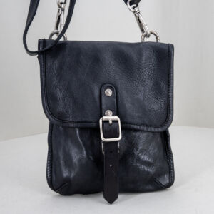 Borsello unisex in vera pelle Campomaggi con tracollina, colore nero.