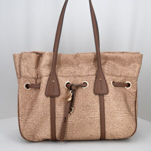 Shopping bag donna, lunghi manici leggera ed elegante. Colore marrone chiaro.