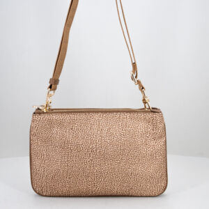 piccola borsa donna con tracolla in tessuto, colore marrone chiaro