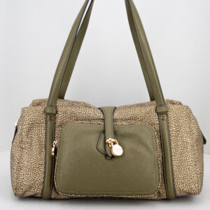 borsa donna a forma di bauletto, misura media, colore verde oliva