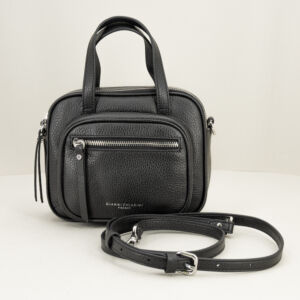 piccola borsetta da donna in pelle colore nero con manici e tracolla