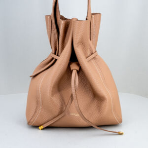 borsa a secchiello da donna in vera pelle colore marrone chiaro