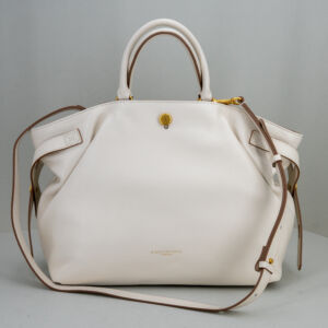 borsa donna elegante con doppio manico e tracolla, colore bianco in vera pelle,