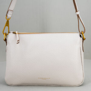 borsa donna in pelle bianco sabbia con tracolla removibile. Piccola ed elegante.
