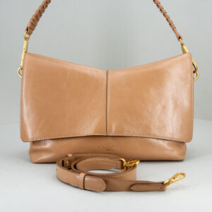 borsa con spallaccio e tracolla in pelle colore naturale