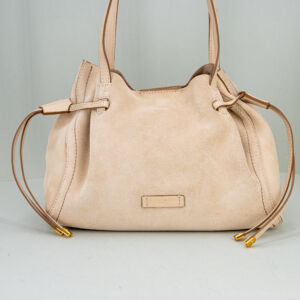 borsa donna in pelle scamosciata colore chiaro elegante e ampia.