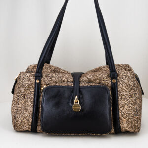 borsa donna bauletto con manici lunghi leggera ed elegante colore marrone maculato e nero