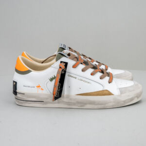 scarpa sportiva da uomo Crime London, in pelle bianca e dettagli color ambra