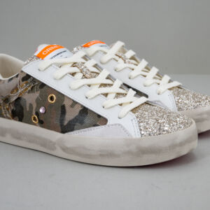 sneaker donna in tessuto canvas camouflage e dettagli glitter