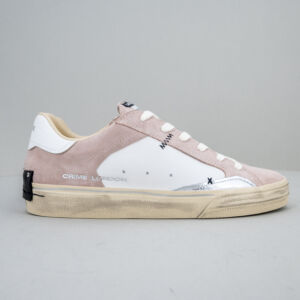 sneaker donna elegante in pelle bianca e dettagli suede nude