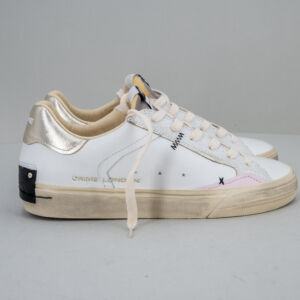 sneaker donna in pelle bianca e pelle laminata colore rosa chiaro
