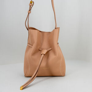 borsa donna a secchiello con spallaccio regolabile in vera pelle colore marrone chiaro