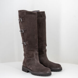 stivale donna in camoscio marrone con fibbie