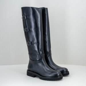 stivale donna in pelle colore nero con fibbie