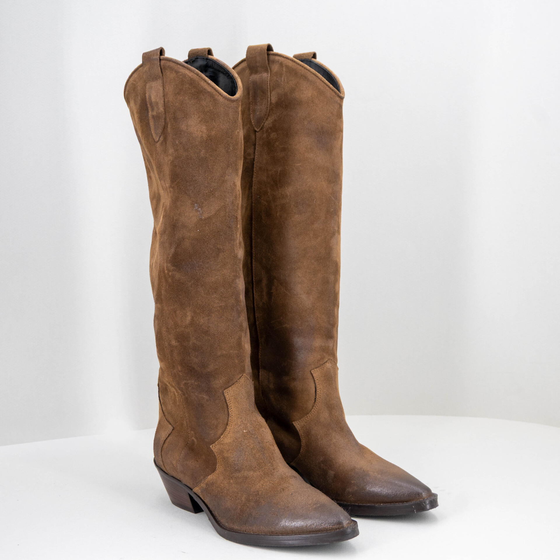 stivale alto donna in camoscio marrone