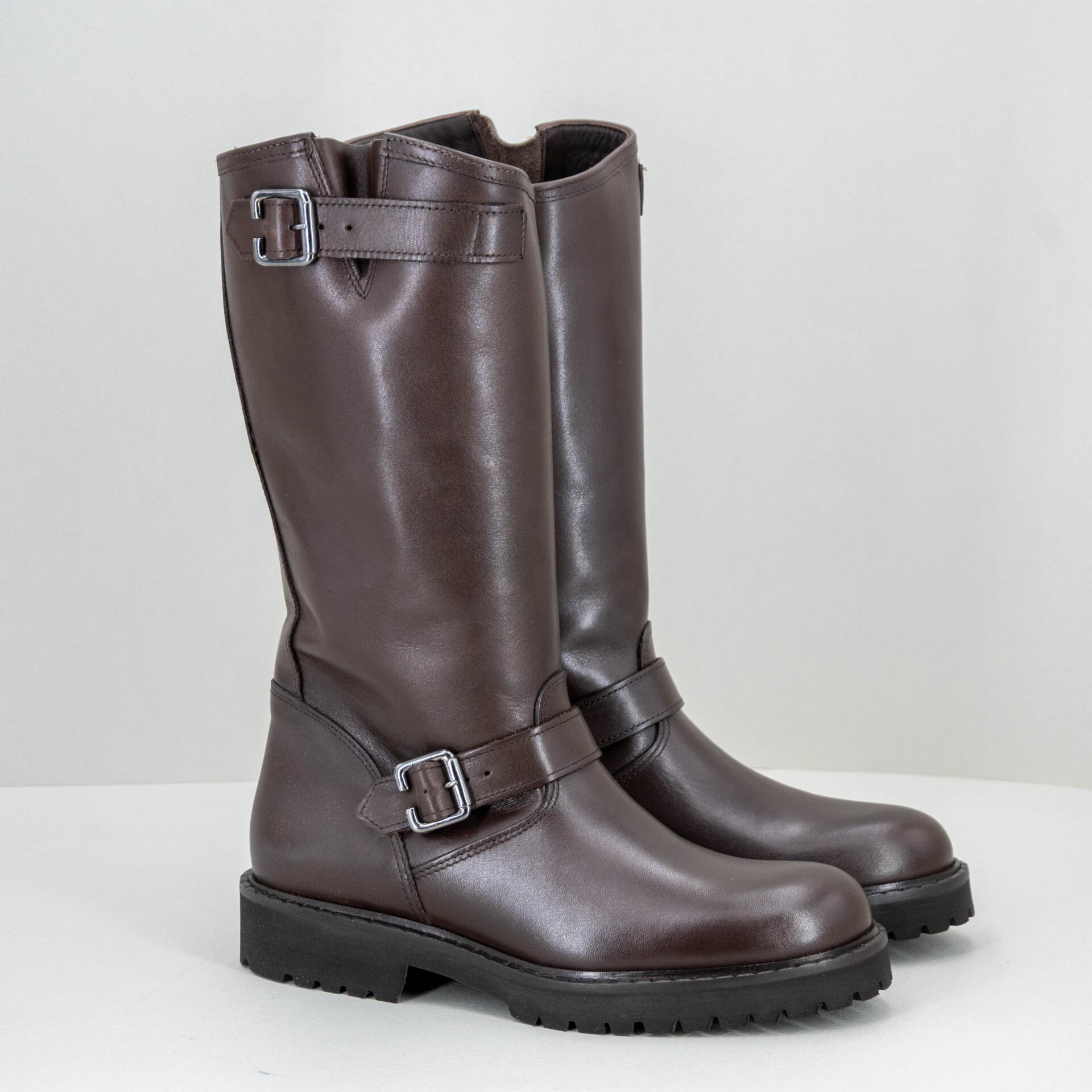 stivale donna pelle marrone biker