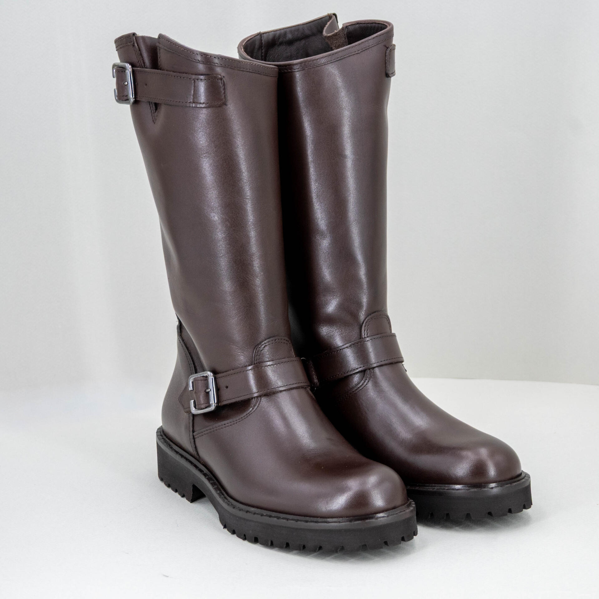 stivale donna pelle marrone biker