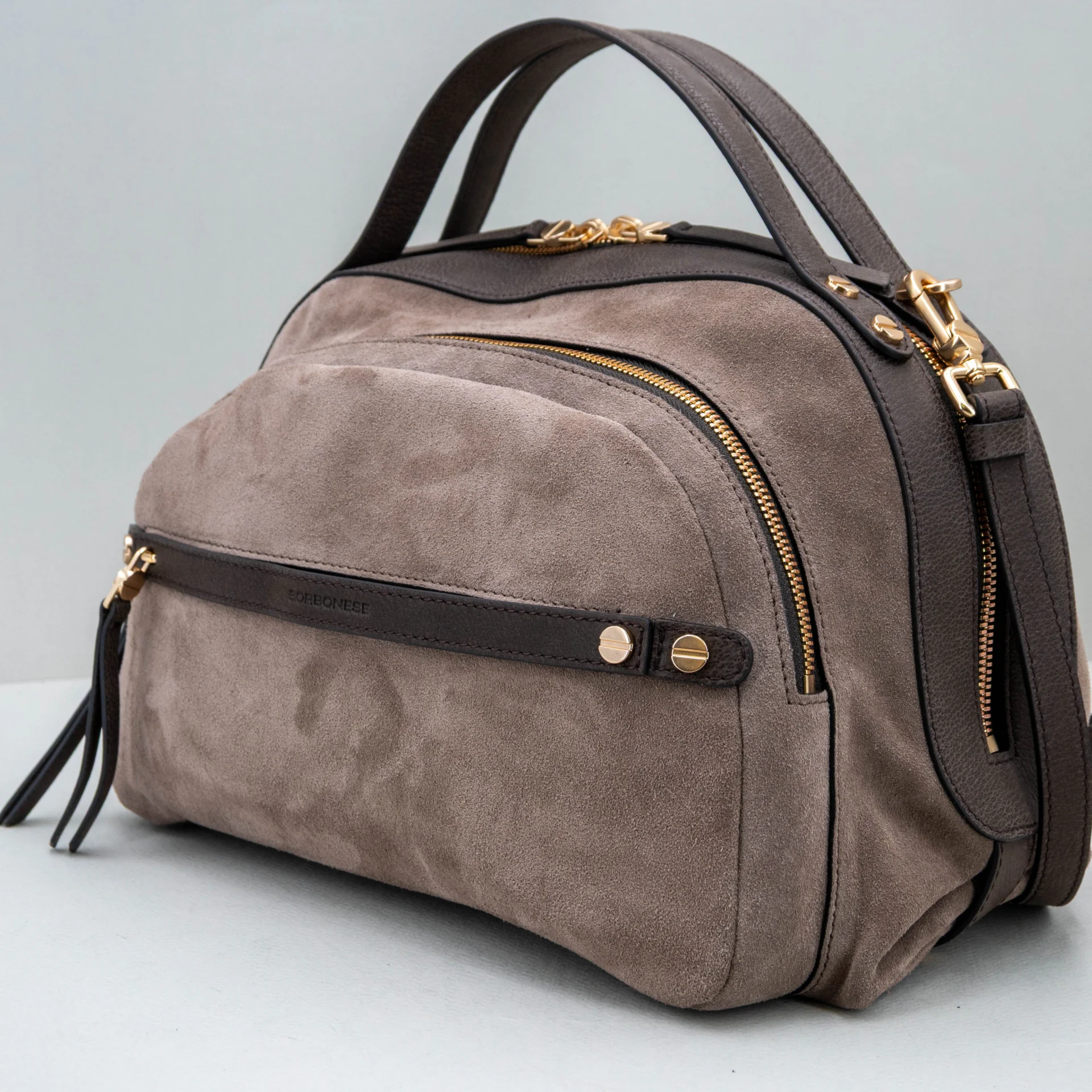 borsa donna bauletto in pelle scamosciata Borbonese
