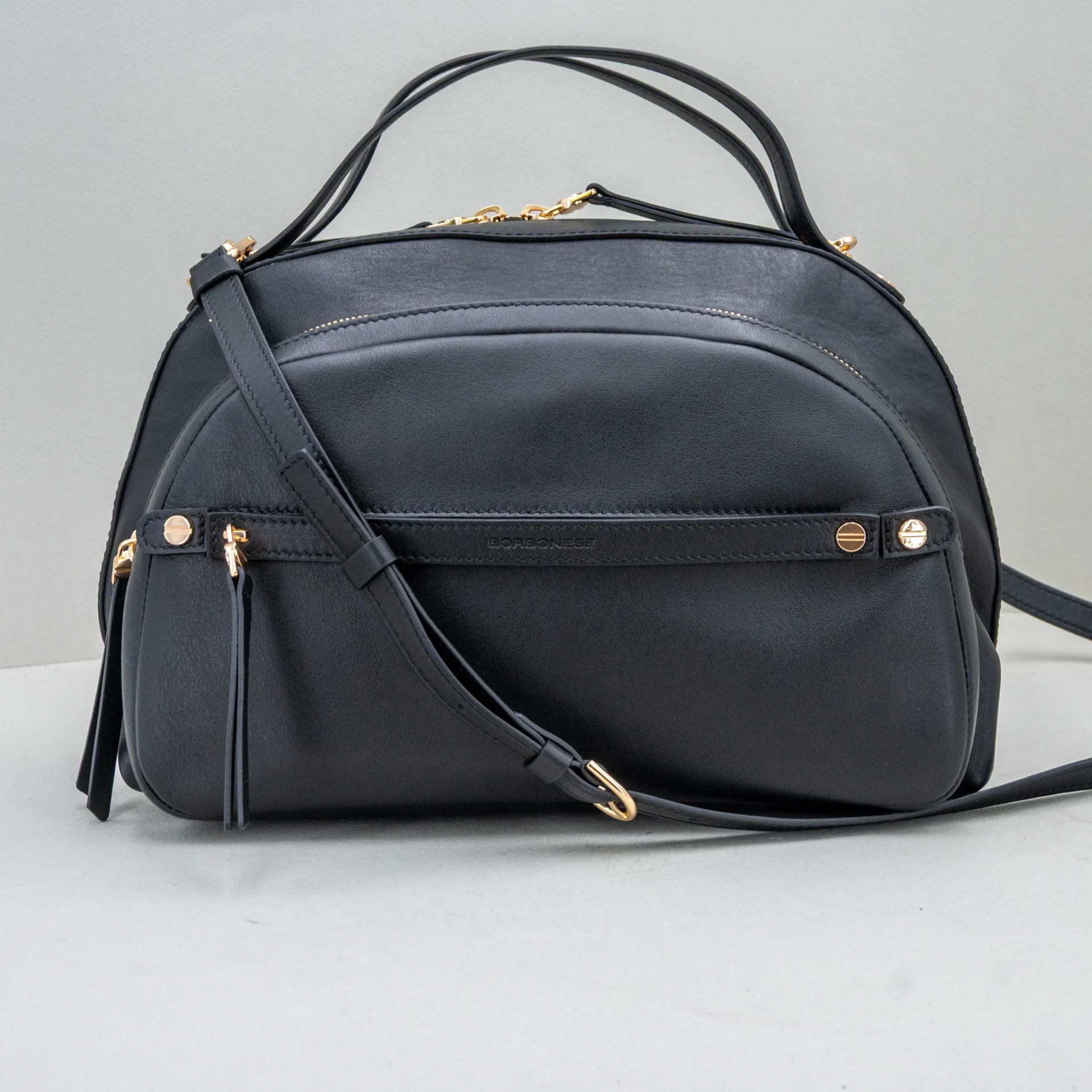 borsa bauletto donna in pregiata pelle nera Borbonese
