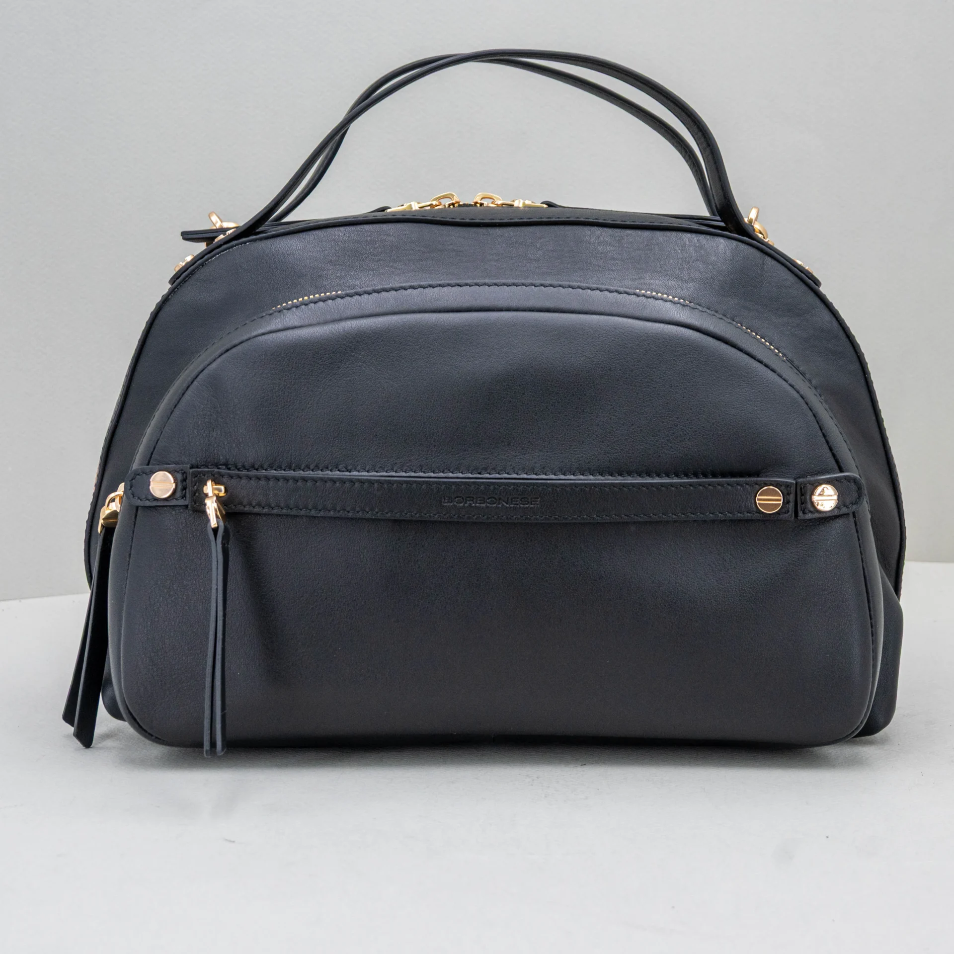 borsa bauletto donna in pregiata pelle nera Borbonese