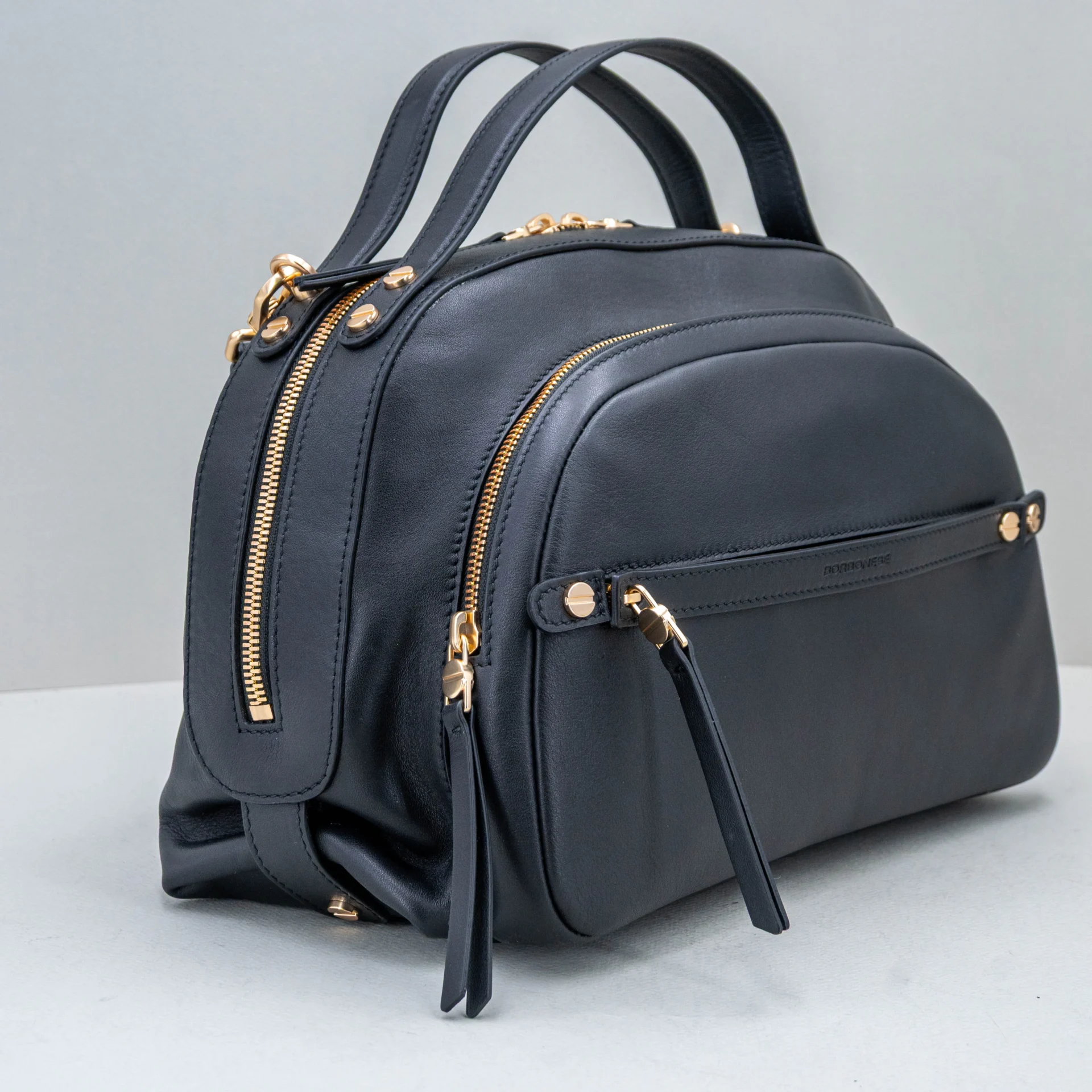 borsa bauletto donna in pregiata pelle nera Borbonese