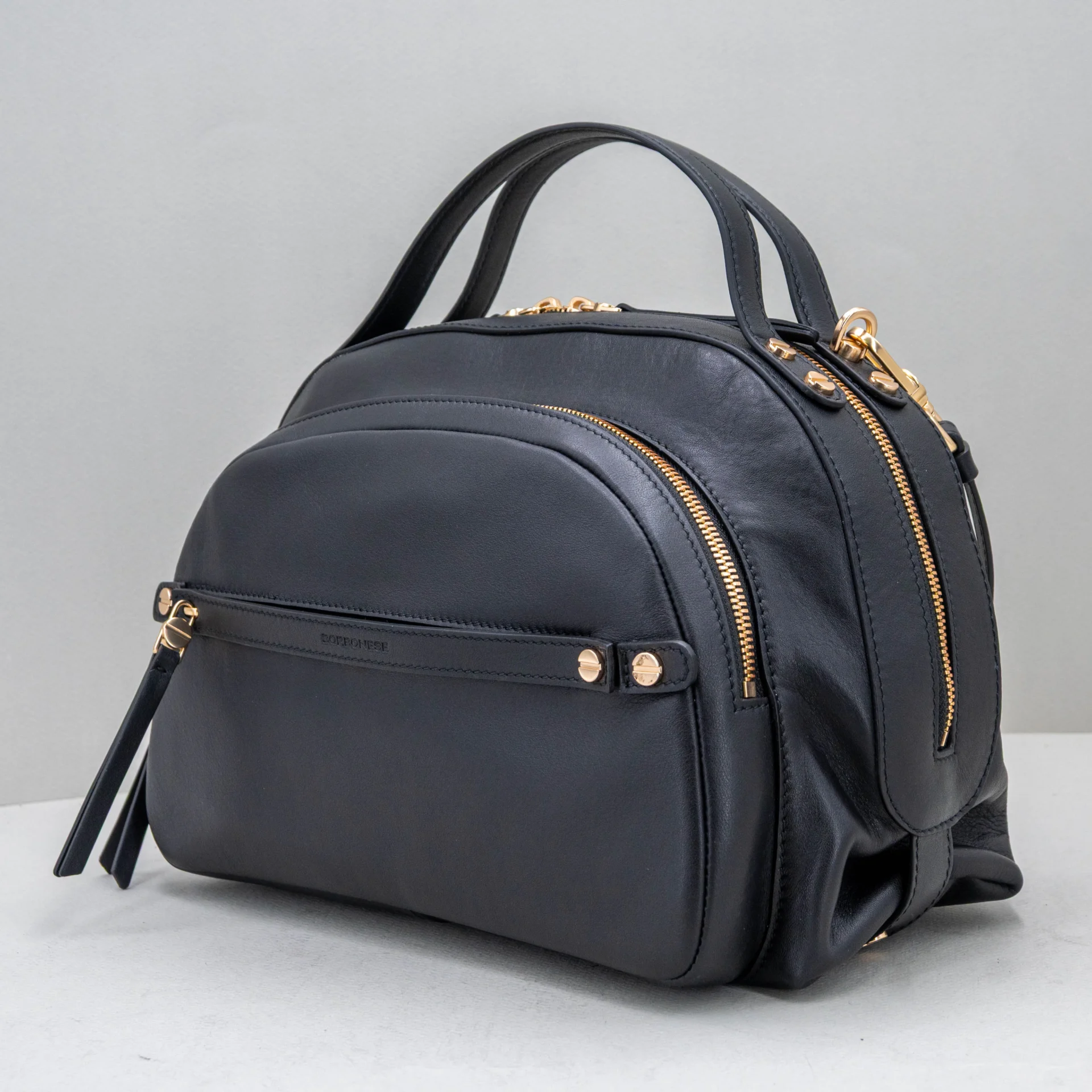 borsa bauletto donna in pregiata pelle nera Borbonese