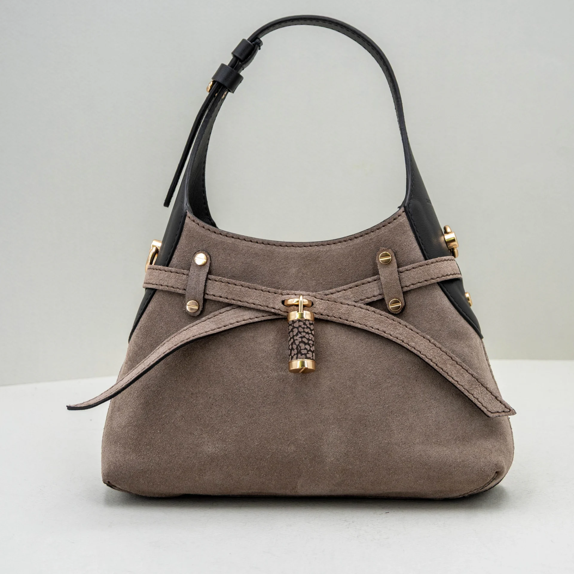 borsa donna piccola grigio scuro in camoscio Borbonese
