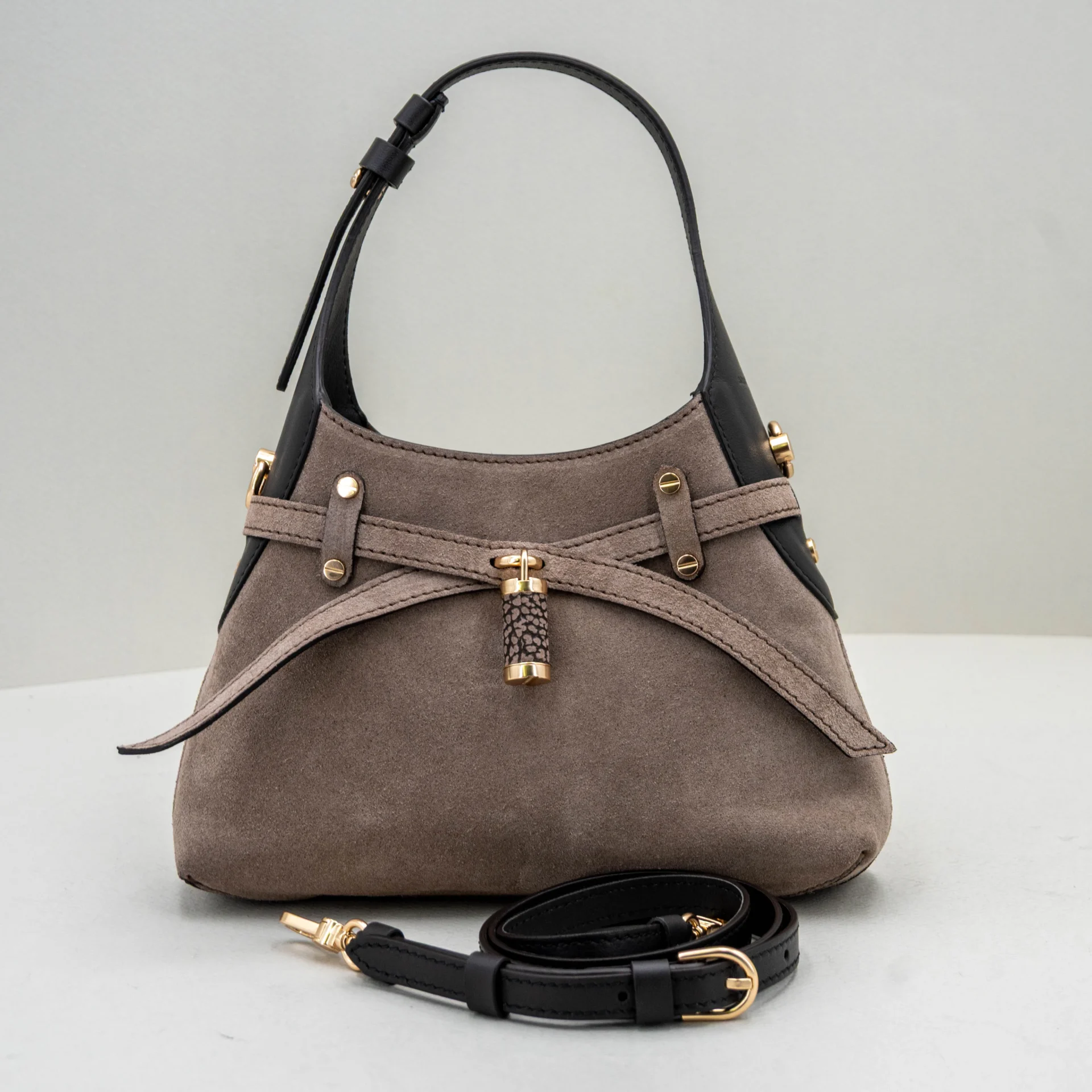 borsa donna piccola grigio scuro in camoscio Borbonese
