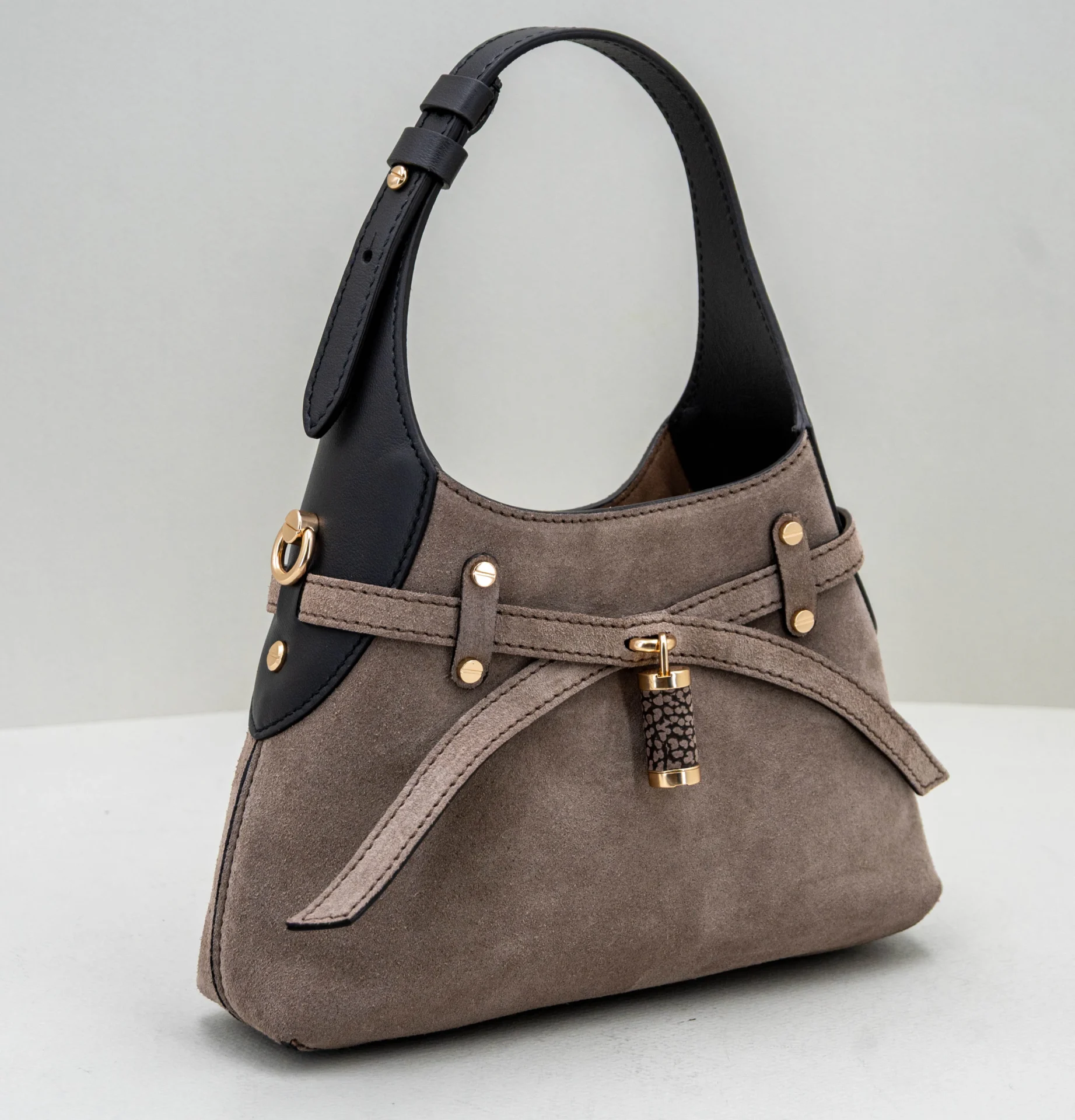 borsa donna piccola grigio scuro in camoscio Borbonese
