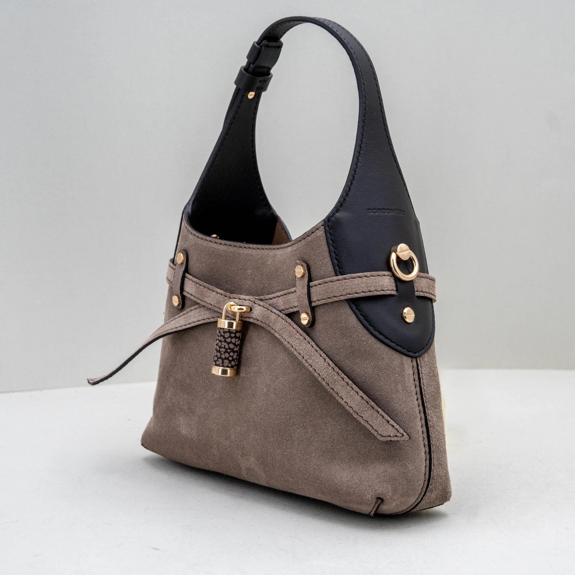 borsa donna piccola grigio scuro in camoscio Borbonese
