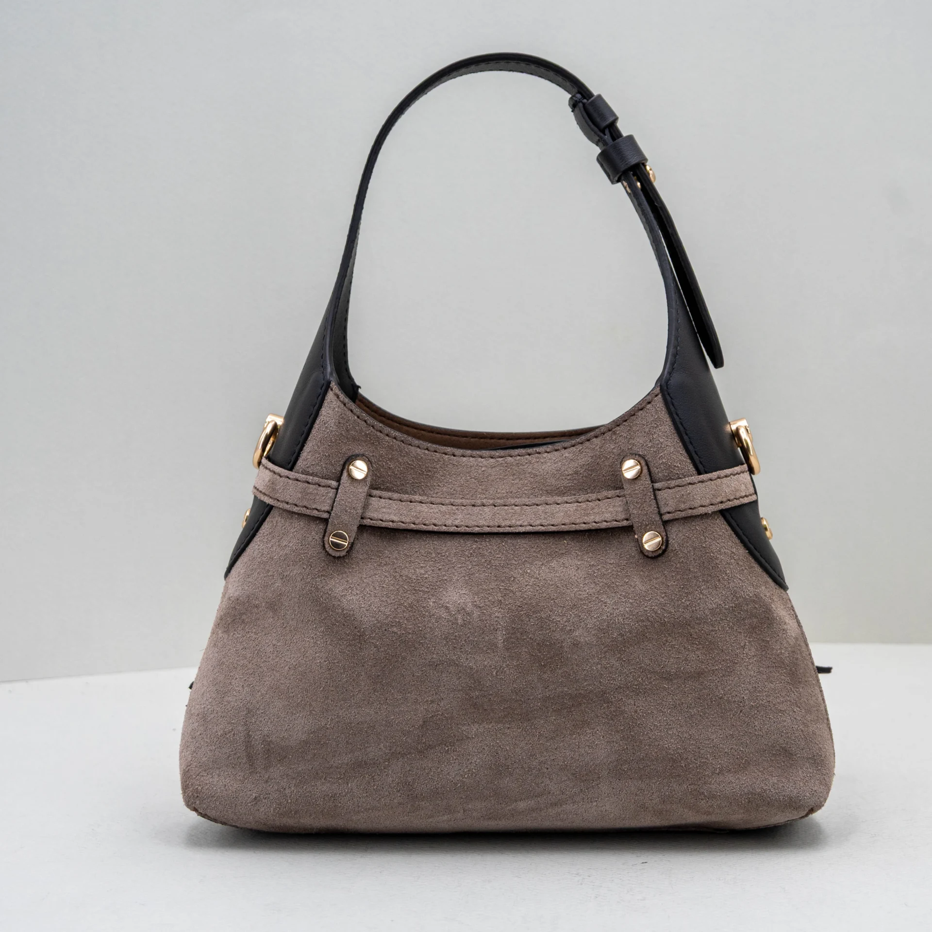 borsa donna piccola grigio scuro in camoscio Borbonese