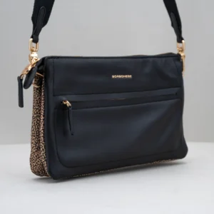 borsa donna piccola in nylon e pelle nera maculata