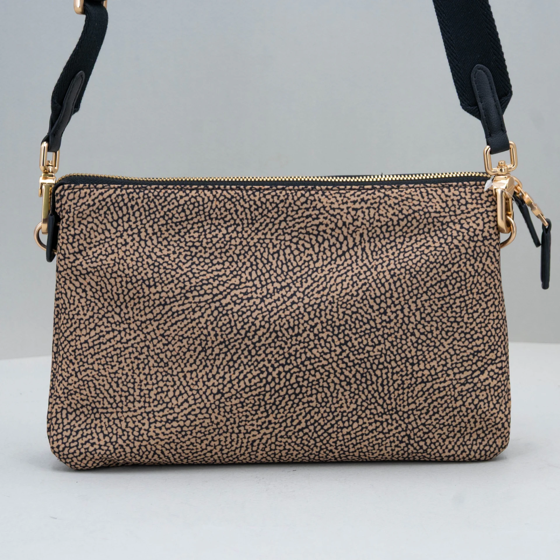 borsa donna piccola in nylon e pelle nera maculata