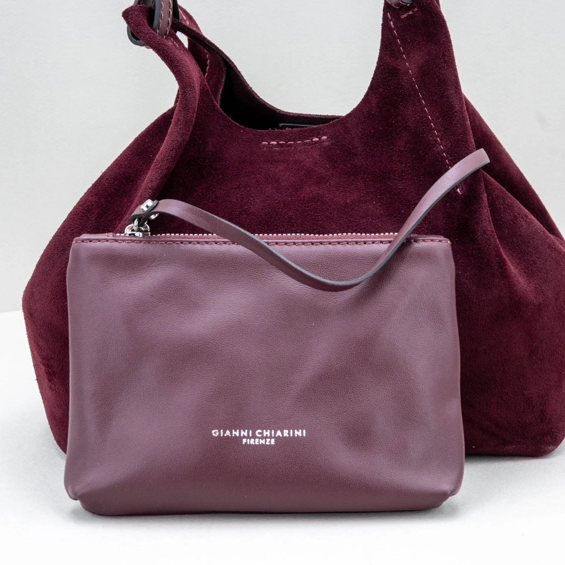 borsa donna in pelle scamosciata bordeaux