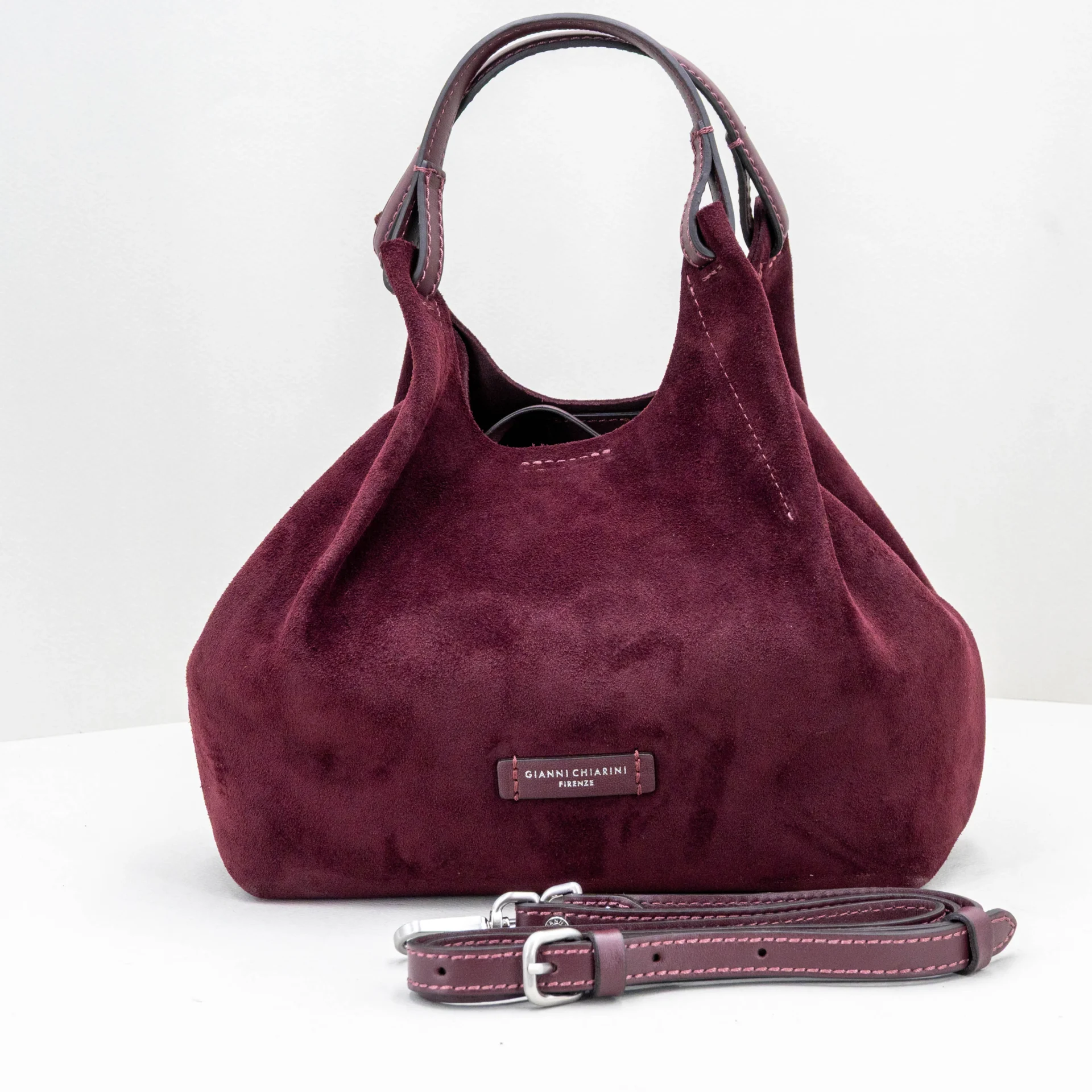 borsa donna in pelle scamosciata bordeaux
