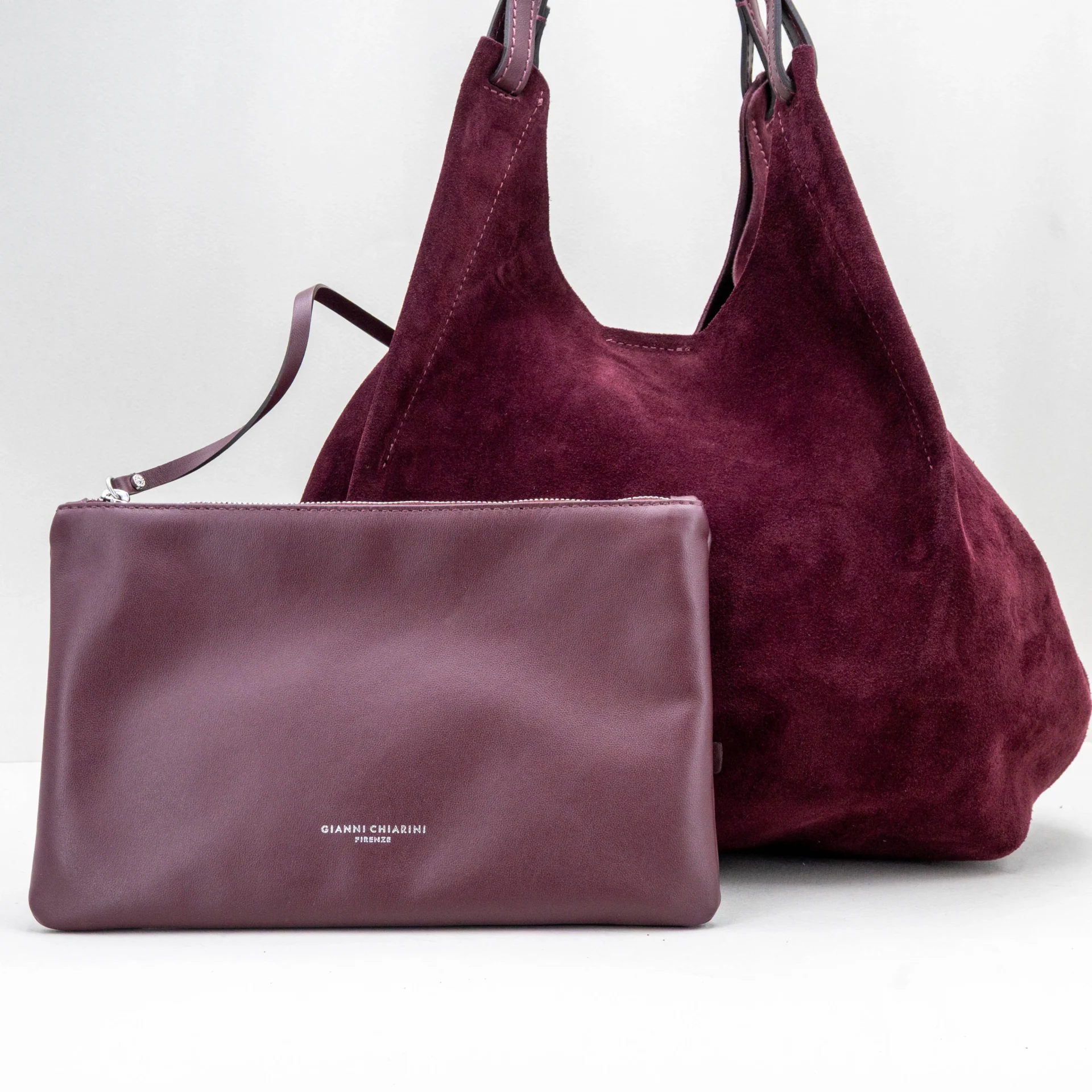 borsa donna in pelle scamosciata bordeaux