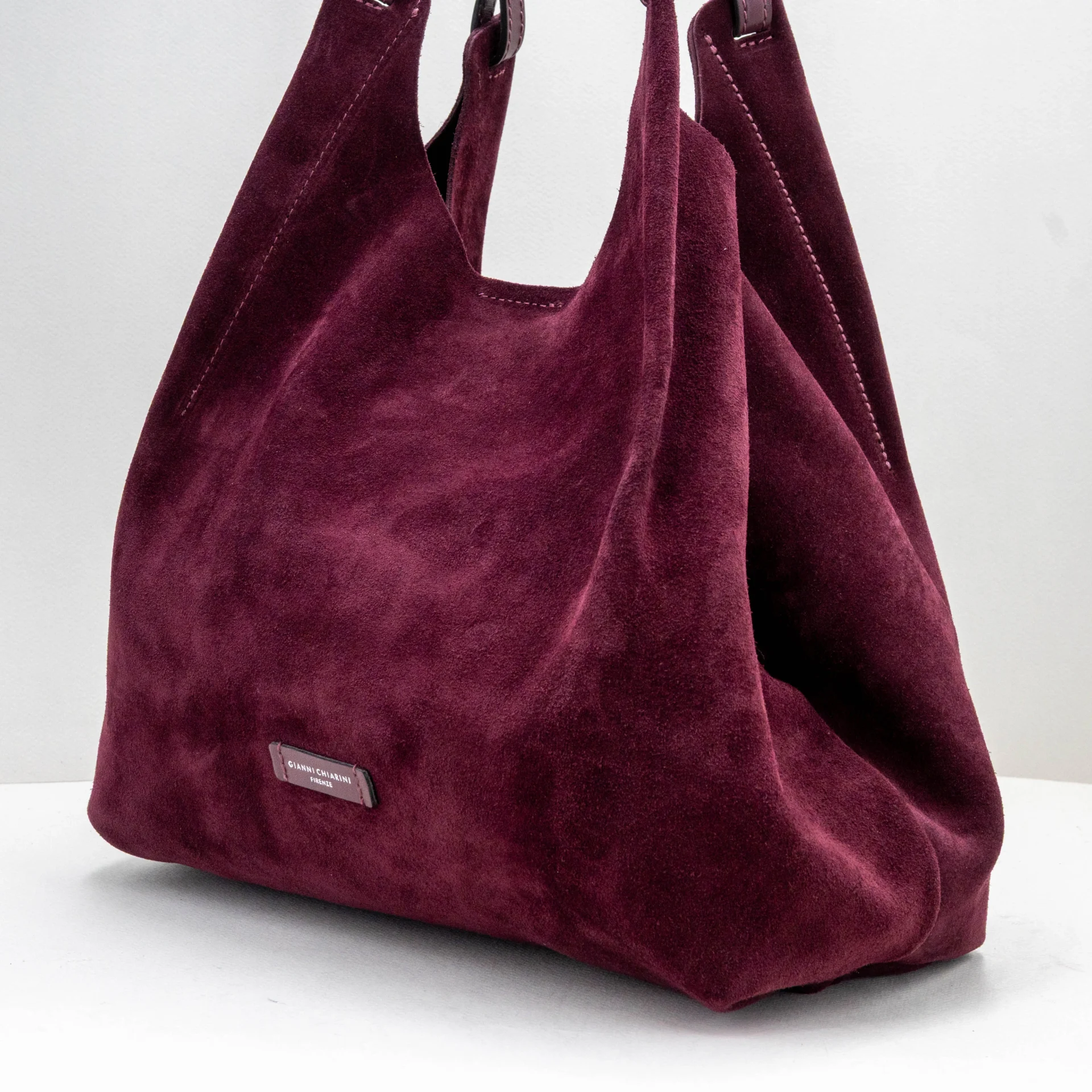 borsa donna in pelle scamosciata bordeaux