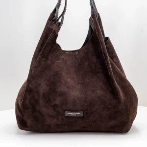 borsa donna a mano grande marrone scuro in camoscio
