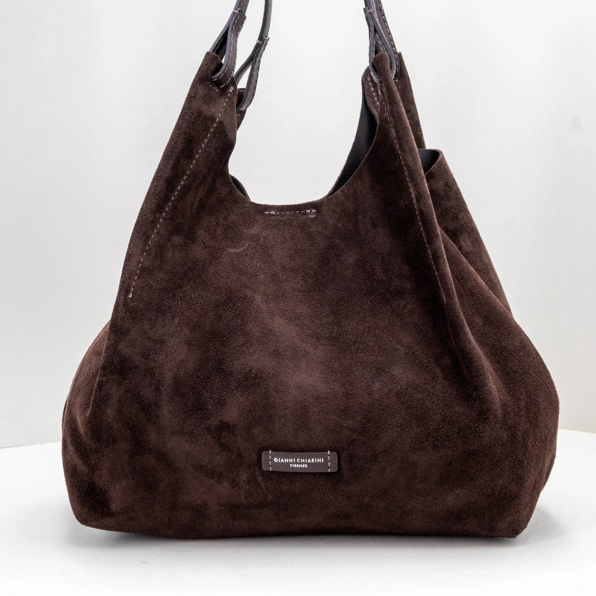 borsa donna a mano grande marrone scuro in camoscio